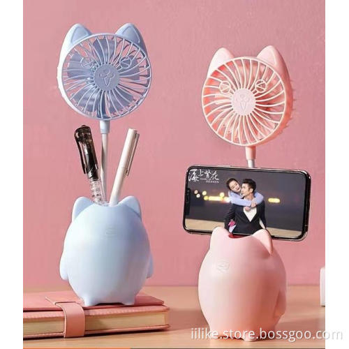 Pig Rechargeable Mini Fan with Clamp Phone Holder Pencil Vase